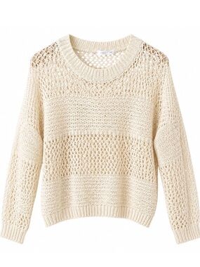 Anthropologie Cream Open Knit Sweater Small Boho Cozy Pullover